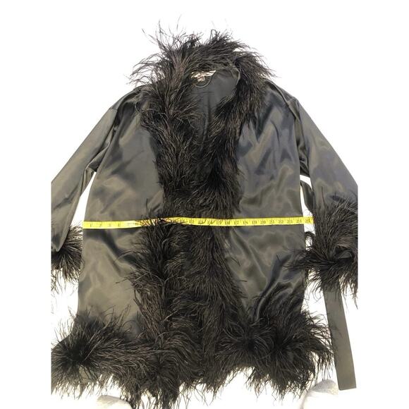 Victoria’s Secret Ostrich Feather Robe Satin Black RARE Vintage One Size - Picture 12 of 12